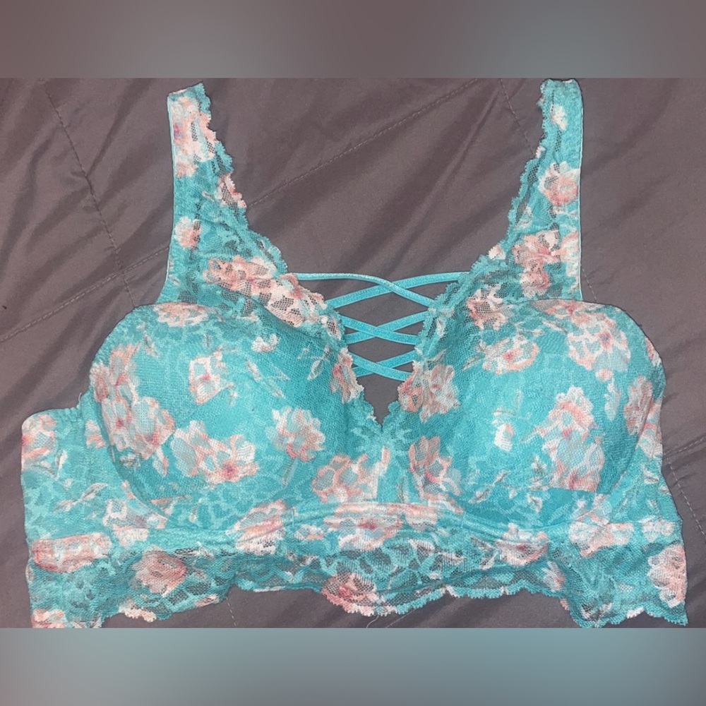 PINK Victoria's Secret Turquoise and Pink Floral Bralette